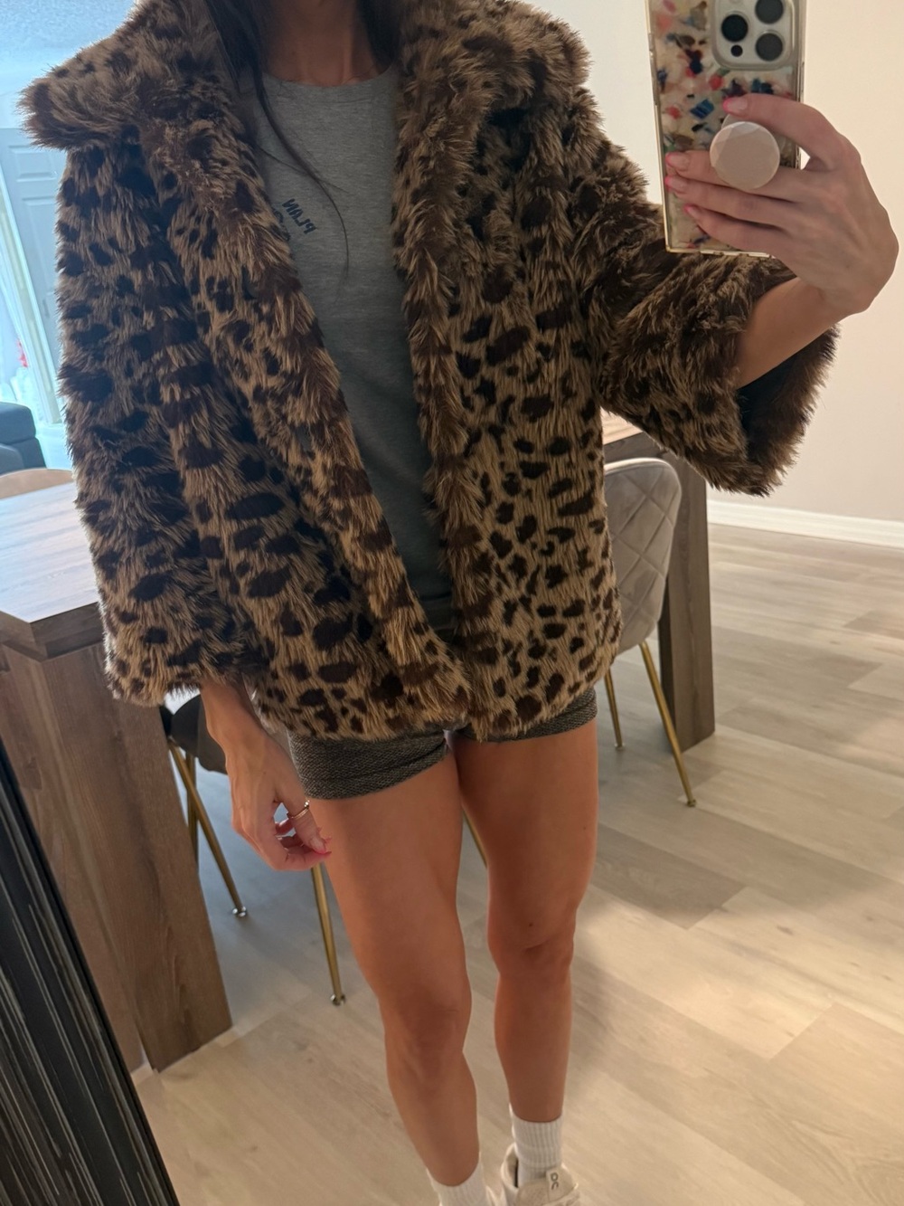 Faux Fur Leopard Print Jacket - Brown